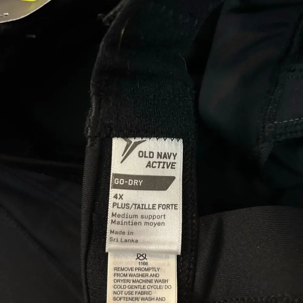 Old Navy Go-Dry Black Sports Bra Womens 4X Medium Support Breathable Gym Yoga